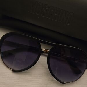Moschino Black and Gold Aviator Sunglasses